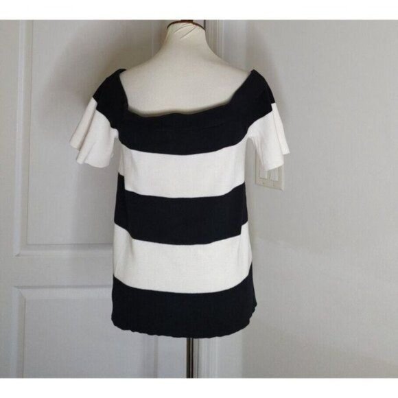 LOFT  Top  S  Off Shoulder Striped Knit  Black  White Nautical - Picture 5 of 7